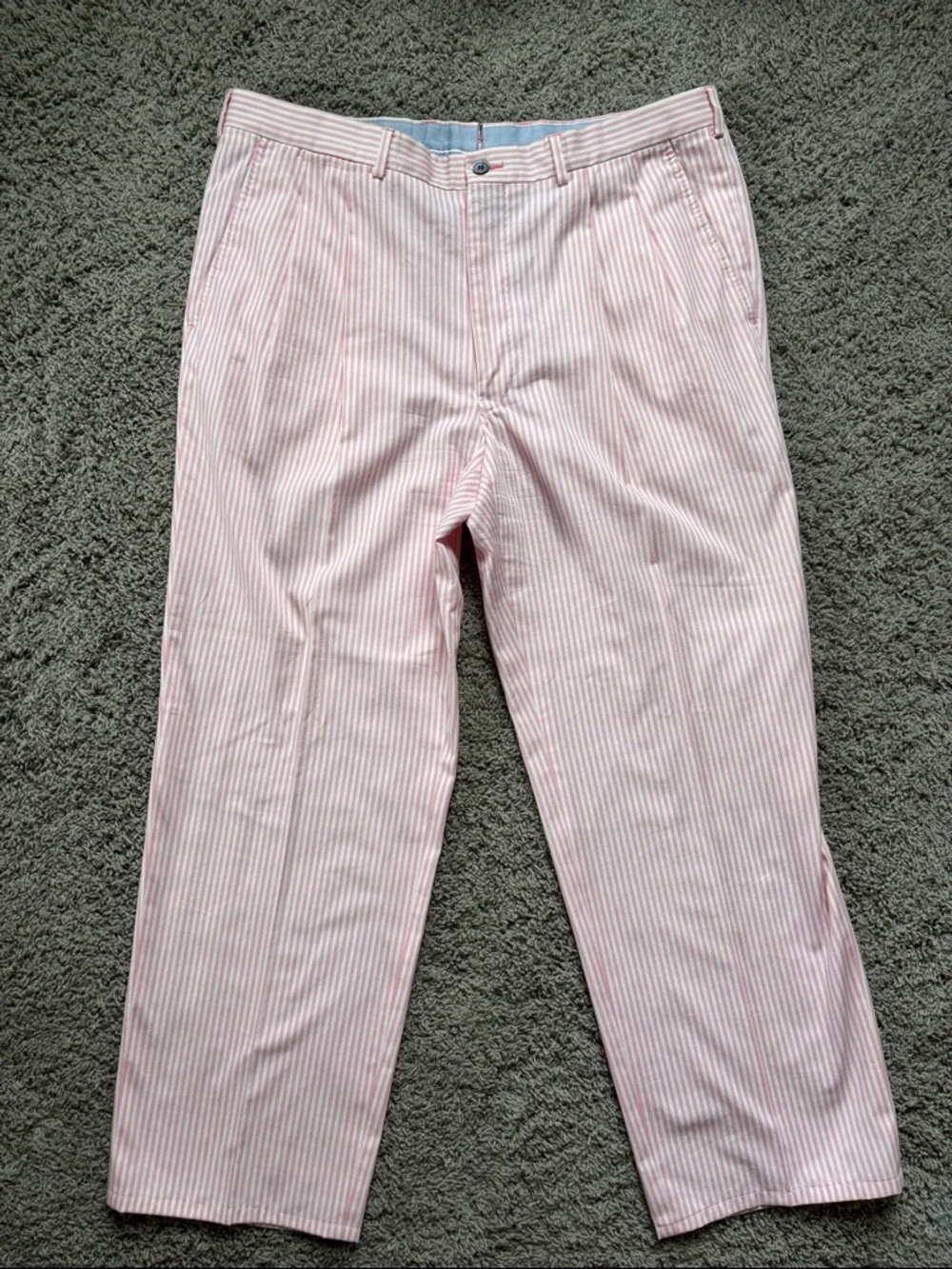 Pescarolo pleated seersucker trousers in pink and white